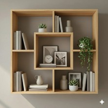 Çamsan Rafixa Bal Meşe MDF İç İçe Geçmeli Duvar Rafı - Modern Kare Kitaplık ve Dekoratif Obje Ünitesi