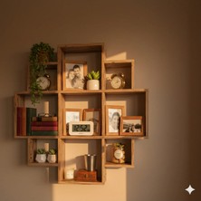 Çamsan Rafixa Atlas Çam MDF Artı Kutu Duvar Rafı - Dekoratif Obje ve Kitap Standı - Geometrik Kitaplık