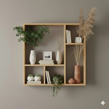 Çamsan Rafixa Bal Meşe MDF Kare Bölmeli Duvar Rafı - Minimalist Kitaplık ve Dekoratif Obje Standı