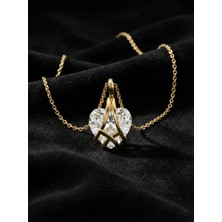 Roza Silver 925 Ayar Gümüş Gold Renk Zirkon Taşlı Kafes Kalp Arkadaşlık Kolyesi