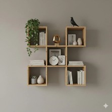 Çamsan Rafixa Atlas Çam Mdf Beşli Kare Duvar Rafı - Modern Kitaplık ve Estetik Geometrik Sergi Ünitesi