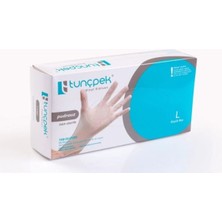 Tunçpek Pudrasız Vinil Eldiven L Beden 100 Adet – Non Steril, Tek Kullanımlık, Şeffaf Muayene Eldiveni