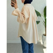 Modamorfo Kolu Bağcıklı Arkası Uzun Düğmeli Gömlek -Bej