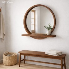 Aypars Atölye 20X20 cm Raflı Masif Ağacı Yuvarlak Ayna – Iskandinav Tarzı Antre ve Banyo Aynası (Ceviz)