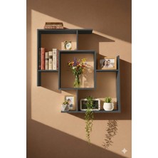 Çamsan Rafixa Antrasit MDF S-Labirent Duvar Rafı - Dekoratif Obje ve Kitap Standı - Modern Kitaplık
