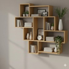 Çamsan Rafixa Bal Meşe MDF Geniş Kombin Duvar Rafı - Çok Bölmeli Kitaplık ve Dekoratif Obje Paneli