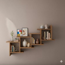 Çamsan Rafixa Atlas Çam MDF Kademeli Çapraz Duvar Rafı - Modern Kitaplık ve Dekoratif Obje Standı