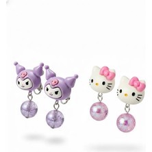 Hello Kitty Kuromi Sanrio Karakterli Karışık Renk ve Model Bijuteri Renkli Boncuklu Arkası Sıkıştırmalı Çocuk Küpe Seti (2ÇİFT)