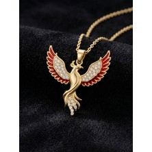 Roza Silver 925 Ayar Gümüş Zümrüdüanka Kuşu Kolye - Altın Kaplama Kırmızı Mineli Kadın Kolye