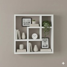 Çamsan Rafixa Beyaz MDF Rüzgar Gülü Duvar Rafı - Modern Kare Kitaplık ve Dekoratif Obje Ünitesi
