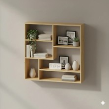 Çamsan Rafixa Bal Meşe MDF Kare Geometrik Duvar Rafı - Modern Kitaplık ve Dekoratif Obje Düzenleyici