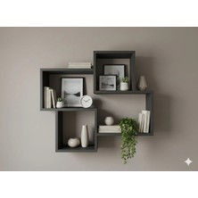 Çamsan Rafixa Antrasit MDF Çapraz Kenetlemeli Duvar Rafı - Modern Kitaplık ve Estetik Obje Standı