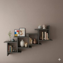 Çamsan Rafixa Antrasit MDF Kademeli Çapraz Duvar Rafı - Modern Kitaplık ve Dekoratif Obje Standı