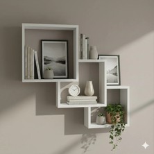 Çamsan Rafixa Beyaz MDF Kademeli Çapraz Duvar Rafı - Modern Kitaplık ve Estetik Kare Sergileme Alanı
