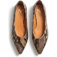 Ne&Ve Shoes Deri Yılan Baskı Sivri Burun Şık ve Rahat Günlük Babet