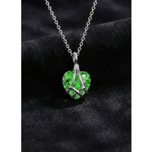 Roza Silver 925 Ayar Gümüş Rodyum Renk Zümrüt Taşlı Kafes Kalp Arkadaşlık Kolyesi