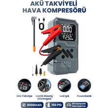 Seyutech Taşınabilir Akü Takviyeli Hava Kompresörü Şarjlı Powerbankli Göstergeli Araç Lastik Şişirme