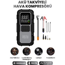 Seyutech Taşınabilir Akü Takviyeli Hava Kompresörü Şarjlı Powerbankli Göstergeli Araç Lastik Şişirme
