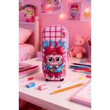 Glanart Labubu Kabartmalı Içi Fileli Kalem Kutusu Kalemlik 1 Adet Pembe