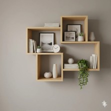 Çamsan Rafixa Bal Meşe MDF Çapraz Kenetlemeli Duvar Rafı - Modern Kitaplık ve Estetik Obje Standı
