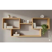 Çamsan Rafixa Bal Meşe Mdf Yatay Kademeli Duvar Rafı - Modern Kitaplık ve Geniş Obje Sergileme Ünitesi