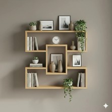 Çamsan Rafixa Bal Meşe MDF Simetrik Kanatlı Duvar Rafı - Modern Kitaplık