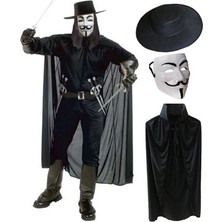Hobilinka V For Vendetta Maskesi Şapkası ve Pelerin Kostüm Seti Yetişkin Boy