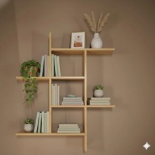 Çamsan Rafixa Bal Meşe MDF Asimetrik Duvar Rafı - Modern Kitaplık ve Dekoratif Obje Sergileme Standı