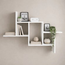 Çamsan Rafixa Beyaz MDF Kademeli Zikzak Duvar Rafı - Modern Kitaplık ve Dekoratif Obje Standı