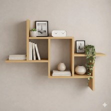 Çamsan Rafixa Bal Meşe MDF Kademeli Zikzak Duvar Rafı - Modern Kitaplık