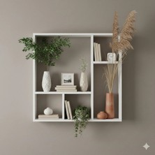 Çamsan Rafixa Beyaz MDF Kare Bölmeli Duvar Rafı - Minimalist Kitaplık ve Dekoratif Obje Standı