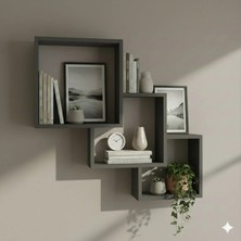 Çamsan Rafixa Antrasit MDF Kademeli Çapraz Duvar Rafı - Modern Kitaplık ve Estetik Kare Sergileme Alanı