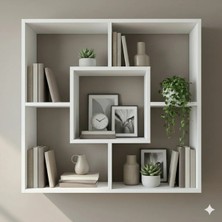 Çamsan Rafixa Beyaz MDF Simetrik Kanatlı Duvar Rafı - Modern Kitaplık ve Dekoratif Obje Düzenleyici