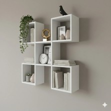 Çamsan Rafixa Beyaz Mdf Beşli Kare Duvar Rafı - Modern Kitaplık ve Estetik Geometrik Sergi Ünitesi