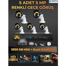 Vartek Bilişim 5 Kameralı Set 1000 GB HDD Full Hd Gece Görüşlü Güvenlik Kamerası Sistemi-Sabit Ip Gerektirmez-