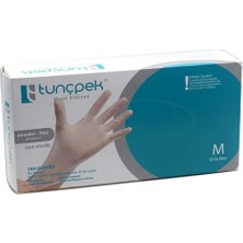 Tunçpek Pudrasız Vinil Eldiven M Beden 100 Adet – Non Steril, Tek Kullanımlık, Şeffaf Muayene Eldiveni