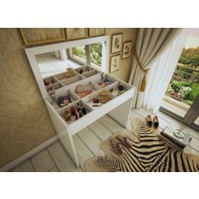 Bicabin Arya Miranda Aynalı Kapaklı Organizer Çekmeceli Makyaj Masası -Beyaz