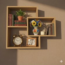 Çamsan Rafixa Bal Meşe Mdf Ikili Geçmeli Duvar Rafı - Modern Kitaplık ve Dekoratif Obje Sergileme Alanı