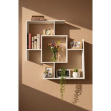Çamsan Rafixa Beyaz MDF S-Labirent Duvar Rafı - Dekoratif Obje ve Kitap Standı - Modern Kitaplık
