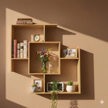 Çamsan Rafixa Bal Meşe MDF S-Labirent Duvar Rafı - Dekoratif Obje ve Kitap Standı - Modern Kitaplık