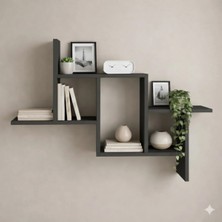 Çamsan Rafixa Antrasit MDF Kademeli Zikzak Duvar Rafı - Modern Kitaplık