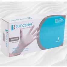Tunçpek Pudrasız Vinil Eldiven S Beden 100 Adet – Non Steril, Tek Kullanımlık, Şeffaf Muayene Eldiveni