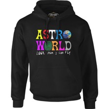 Lord T-Shirt Erkek Siyah Astro World Kapşonlu Fermuarsız T-Shirt Uzun Kol Dijital Baskı