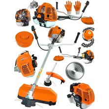 Moonshop Alman T6002 Yan Tipi Benzinli Motorlu Ot Çalı Tırpanı Çim Biçme Makinesi Tırpan + Canavar Baslik