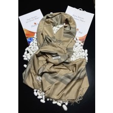 Kulplu Kadınlar Altın Sarısı Kalın Çizgili Ipek Şal