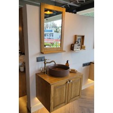 Adn Dizayn 70CM Masif Doğal Ahşap Banyo Dolabı Seti - Su Geçirmez Cilalı & 90CM Aynalı Set (Montajlı)