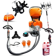 Moonshop Bakır Sargı Sırt Tipi Benzinli Ot Çayır Çim Biçme Tırpanı + Akrobat Super Çapa Aparatı Hediye Sup