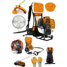 Moonshop Turbo Çelik Dişli 9,9hp 63CC Benzinli Sırt Tipi Tırpan Çayır Ot Biçme Makinesi +Canavar Başlık +Yağ