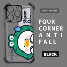 Ucuc iPhone 14 Pro Uyumlu Şeffaf Dört Köşe Kaplama Parlak Kenar Silikon Kılıf