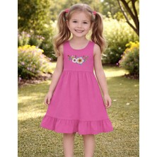 Organickid Blossom Kız Çocuk Pembe Fırfırlı Elbise